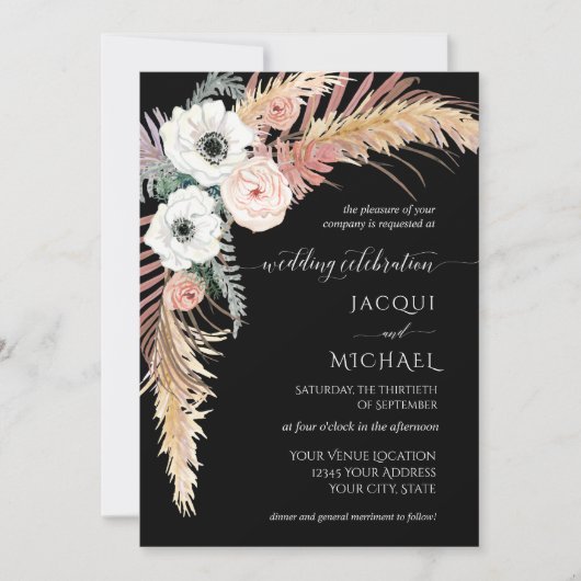 Invitation Boho Pampas Grass Blanc Blush Floral Palm Folim Fo (Devant)