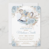 Invitation Boho Pampas Grass bleu Floral Rocking Horse Baby (Devant)