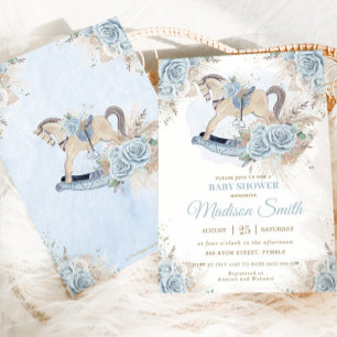 Invitation Boho Pampas Grass bleu Floral Rocking Horse Baby