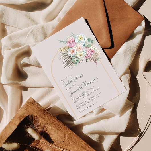 Invitation Boho Pampas Grass Blush Floral Arch Fête des marié