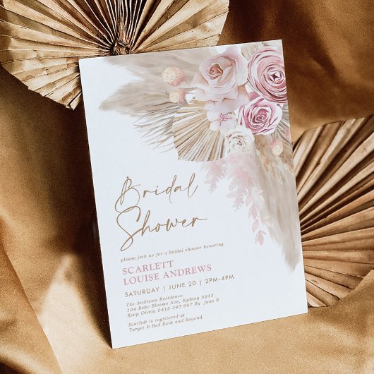Invitation Boho Pampas Grass Blush Floral Fête des mariées