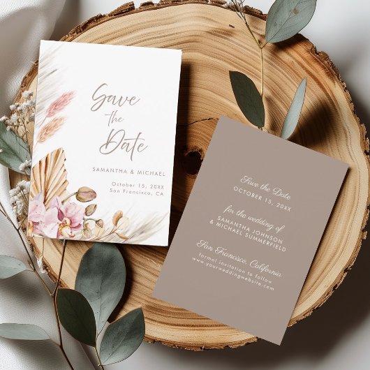 Invitation Boho Pampas Grass Blush Orchid Save the Dave Card