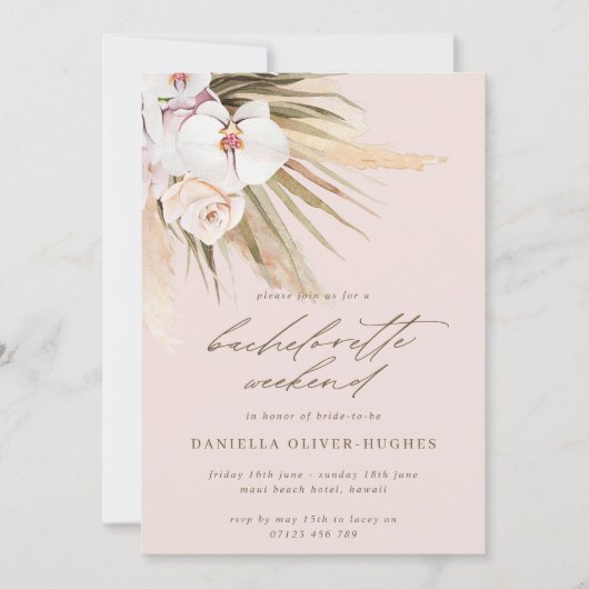 Invitation Boho Pampas Grass Blush Pink Bachelorette Week-end (Devant)