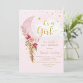 Invitation Boho Pampas Grass Blush Rose Girl Baby shower (Debout devant)