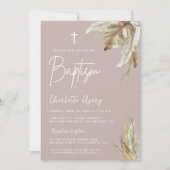 Invitation Boho Pampas Grass Blush rose Personnalisé Baptême (Devant)