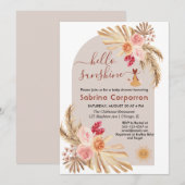 Invitation Boho Pampas Grass Bonjour Sunshine fille baby show (Devant / Derrière)