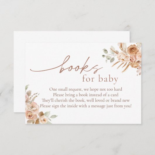 Invitation Boho Pampas Grass Books for Baby insert card (Devant / Derrière)