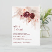 Invitation Boho Pampas Grass Bourgogne Rose Mariage (Debout devant)
