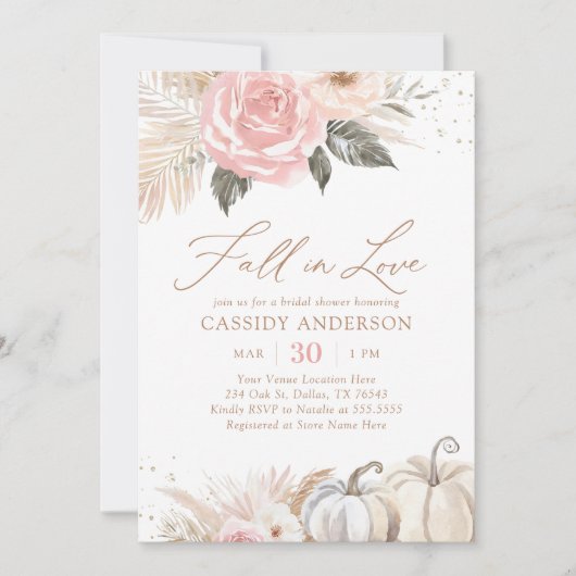 Invitation Boho Pampas Grass Citrouille Automne Fête des mari (Devant)