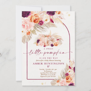 Invitation Boho Pampas Grass Citrouille Bourgogne Baby shower
