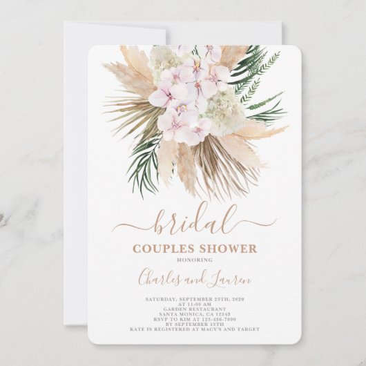 Invitation Boho pampas grass Couples nuptiale douche Invitati (Devant)