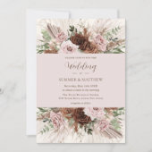 Invitation Boho Pampas Grass Dusty rose Brown Floral Mariage (Devant)