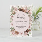 Invitation Boho Pampas Grass Dusty rose Brown Floral Mariage (Debout devant)