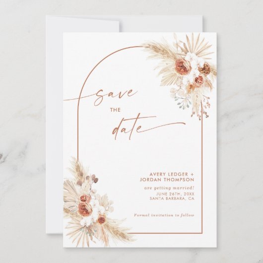 Invitation Boho Pampas Grass Enregistrer la date (Devant)