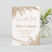 Invitation Boho Pampas Grass Enregistrer la date | Beige neut (Debout devant)