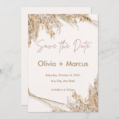 Invitation Boho Pampas Grass Enregistrer la date | Beige neut (Devant / Derrière)