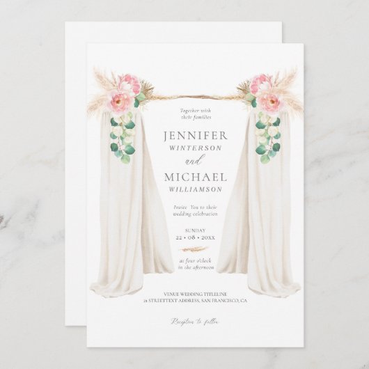 Invitation Boho Pampas Grass Et Arc De Verdure Mariage Invi (Devant / Derrière)