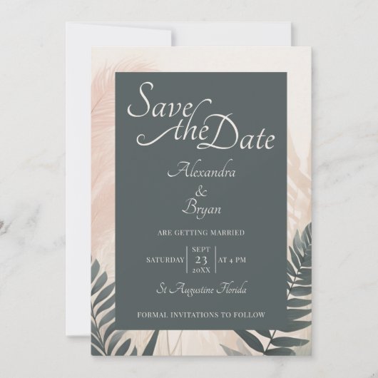 Invitation Boho Pampas Grass & Fern Wedding Enregistrer la da (Devant)
