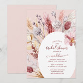 Invitation Boho Pampas Grass Fête des mariées Florale (Devant / Derrière)