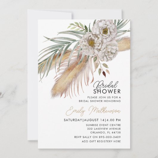 Invitation Boho Pampas Grass & Fête des mariées Florale (Devant)