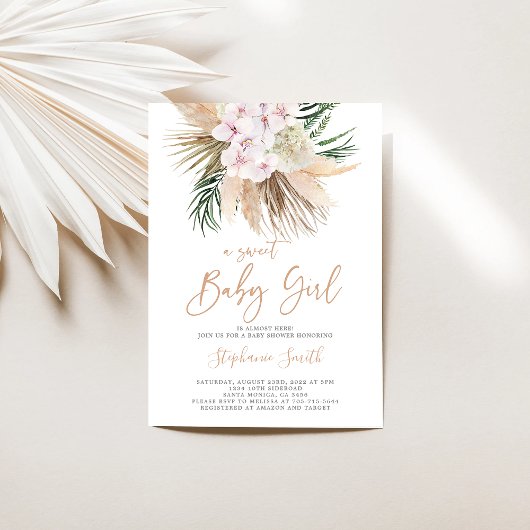 Invitation Boho Pampas Grass fille Baby shower