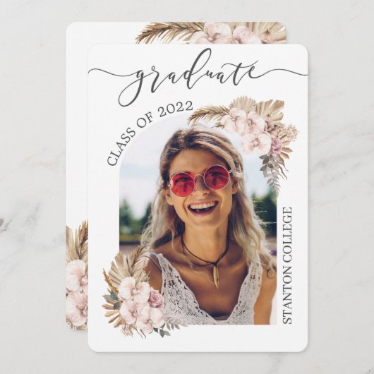 Invitation Boho Pampas Grass Floral Arch Graduation (Devant / Derrière)