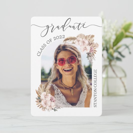 Invitation Boho Pampas Grass Floral Arch Graduation (Debout devant)