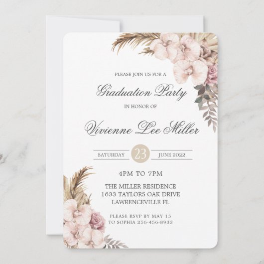 Invitation Boho Pampas Grass Floral Arch Graduation (Dos)