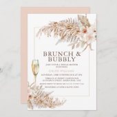 Invitation Boho Pampas Grass Floral Champagne Fête des mariée (Devant / Derrière)