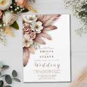 Invitation Boho Pampas Grass Floral Crème Rose Mariage