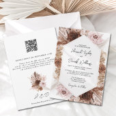 Invitation Boho Pampas Grass Floral QR Code RSVP Mariage