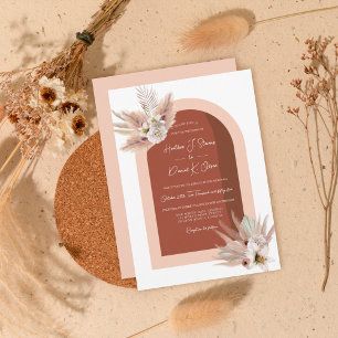 Invitation Boho Pampas Grass Floral rose Terracotta Mariage