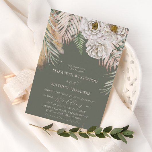 Invitation Boho Pampas Grass & Floral Sage Mariage vert