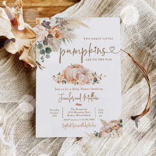 Invitation Boho Pampas Grass Floral Twin Citrouille Baby show