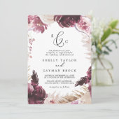 Invitation Boho Pampas Grass Formel Monogramme Mariage (Debout devant)