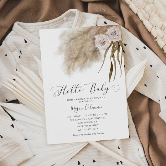 Invitation Boho Pampas Grass Girl Baby shower