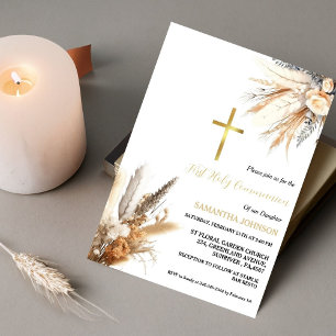 Invitation Boho Pampas Grass Girl First Holy Communion
