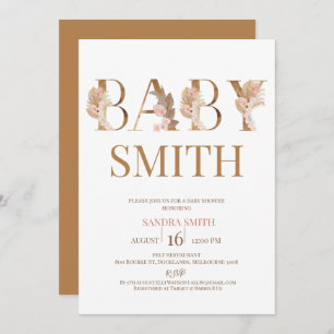 Invitation Boho Pampas Grass Girls Baby Word Baby shower