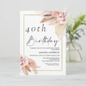 Invitation Boho Pampas Grass Gold Frame Anniversaire Invitati (Debout devant)