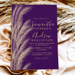 Invitation Boho pampas grass gold glitter purple wedding<br><div class="desc">Boho summer pampas grass gold glitter purple wedding with elegant typography and minimalist background.</div>