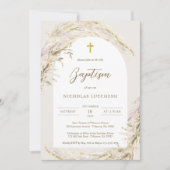Invitation Boho Pampas Grass moderne Twins Baptême (Devant)