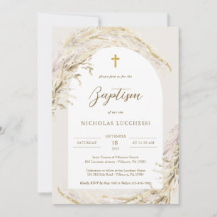Invitation Boho Pampas Grass moderne Twins Baptême
