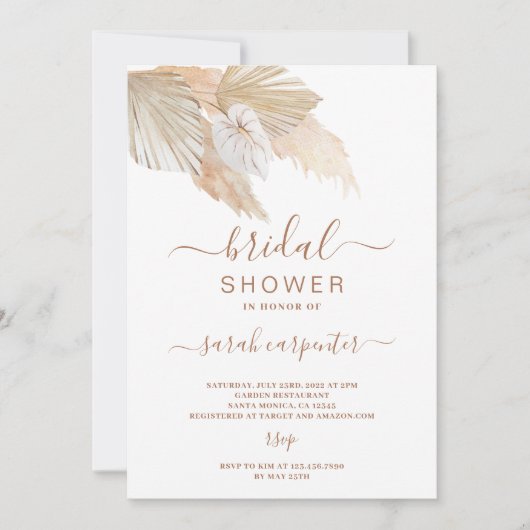 Invitation Boho Pampas Grass nuptiale de douche (Devant)