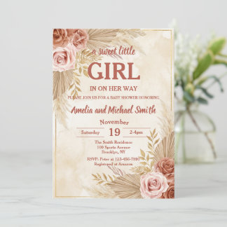 Invitation Boho Pampas Grass Oh Girl Baby Shower