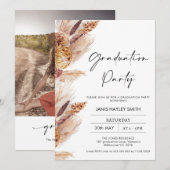Invitation Boho Pampas Grass Photo Party Graduation (Devant / Derrière)