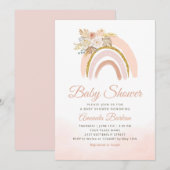 Invitation Boho Pampas Grass pink Rainbow girl Baby Shower  (Devant / Derrière)