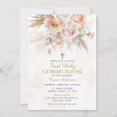 Invitation Boho Pampas Grass Première Communion Sainte (Devant)