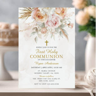 Invitation Boho Pampas Grass Première Communion Sainte