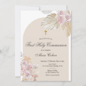 Invitation Boho Pampas Grass Première Communion Sainte (Devant)