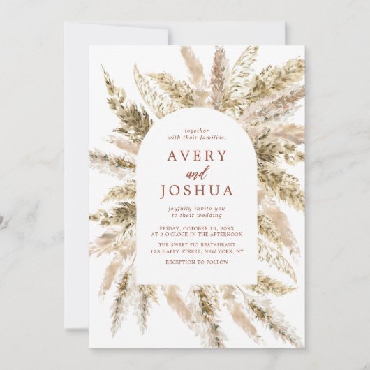 Invitation Boho Pampas Grass Qr Code Tout en un Mariage (Devant)